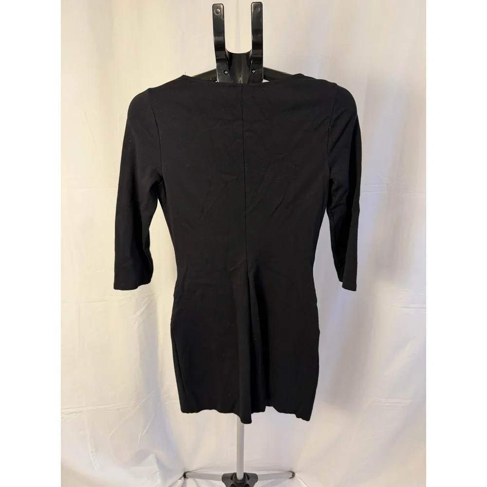 Express Womens Dress Size S Black 3/4 Sleeve‎ Bodycon Mini Dress Zipper Detail - Picture 2 of 5